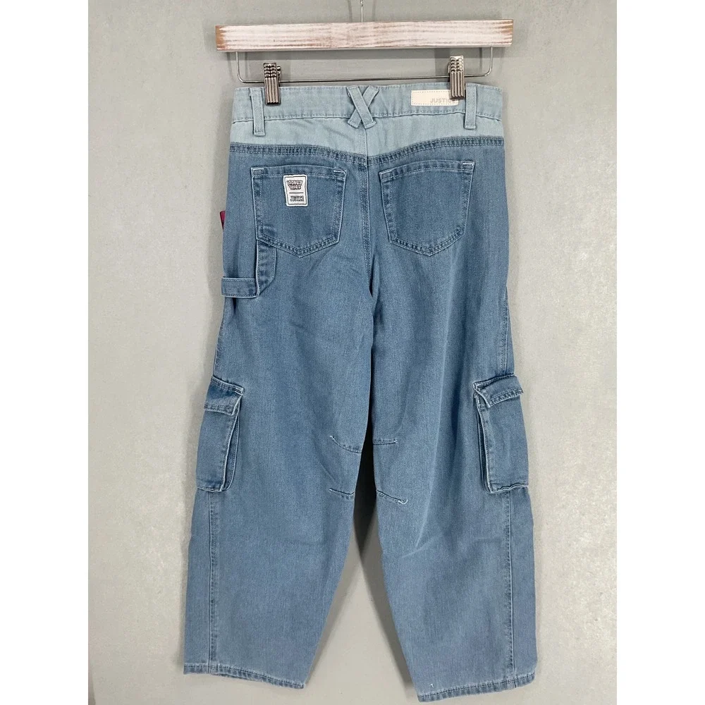 Justice Girls Looney Tunes Cargo Barrel Jeans Bugs Bunny Lola Blue 14 Slim NWT